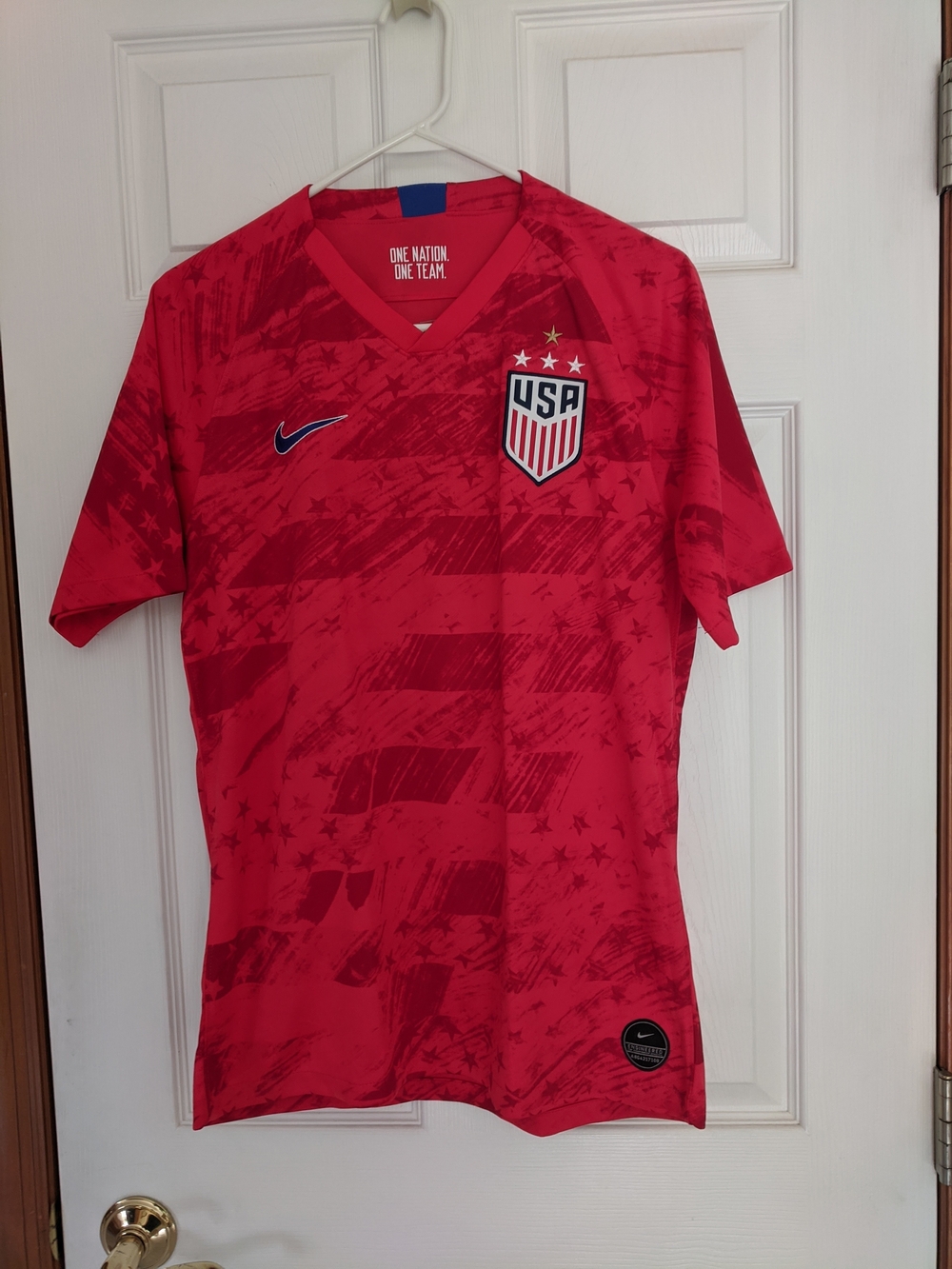 Nike Men's Red USA Soccer Jersey with Navy Swoosh.